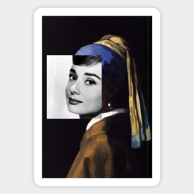 Girl With A Pearl Earring Audrey Hepburn Art Sticker by Paskwaleeno